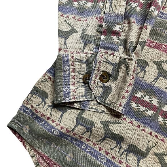 WOOLRICH Deer Elk Patterned Long Sleeve Shirt Size Large - Picture 5 of 7